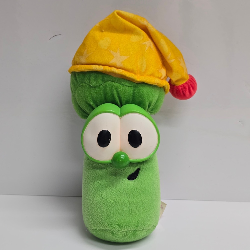 Fisher-Price VeggieTales Junior Asparagus Plush Green Yellow Nightcap 90s